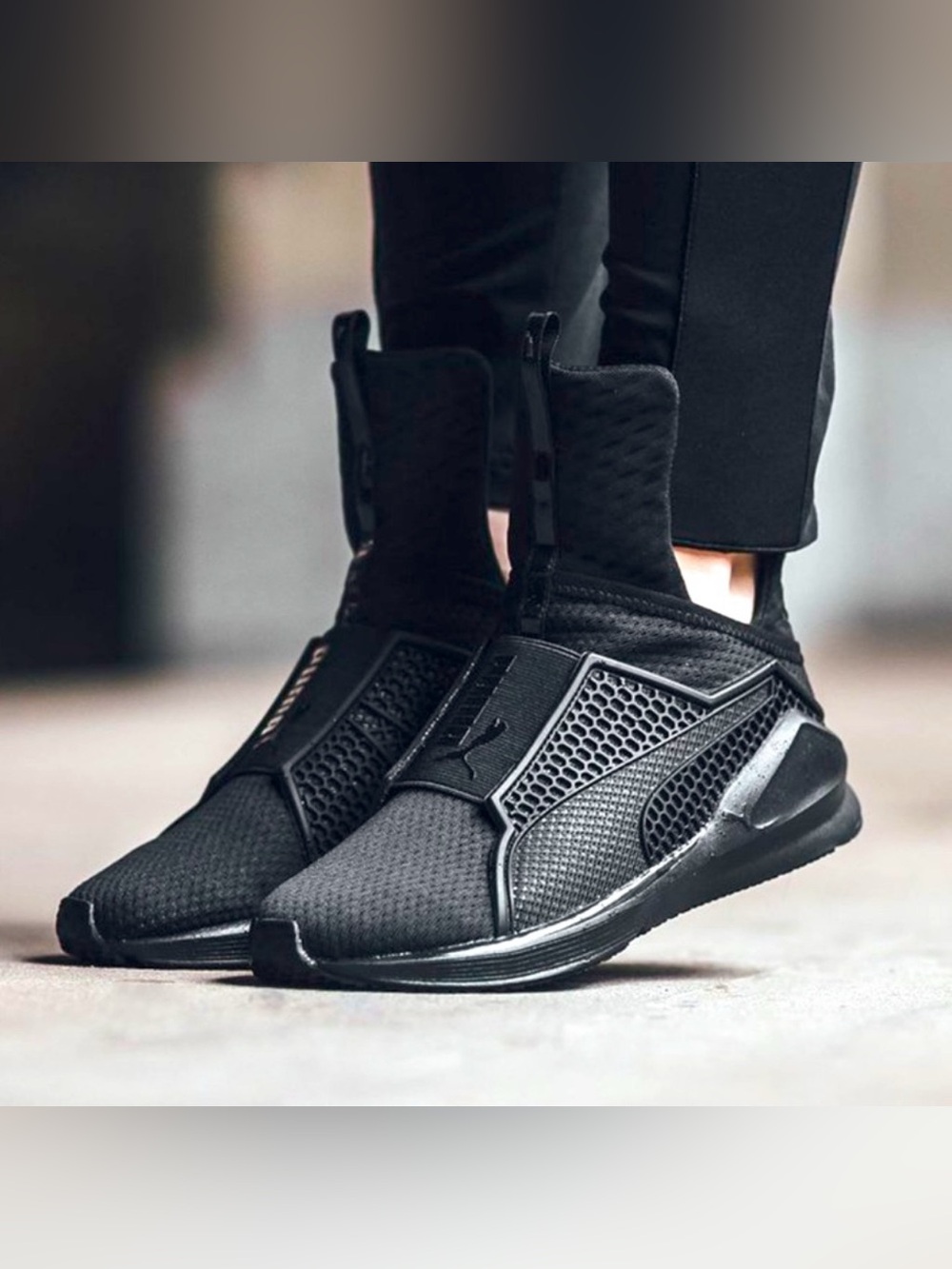 Puma By Rihanna Fenty Trainers Black Long Tongue Athletic Women’s Sneakers, 6